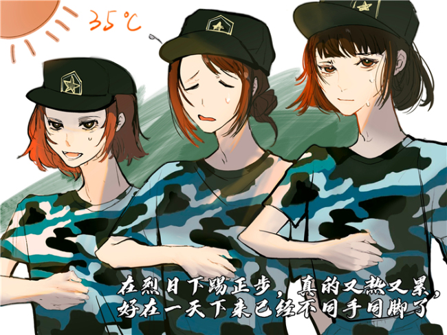 大一新生手绘漫画记录军训生活创意明信片致敬青春记忆(图3)